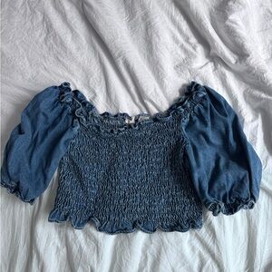 Levi's Blue Denim Puff Sleeve Crop Top